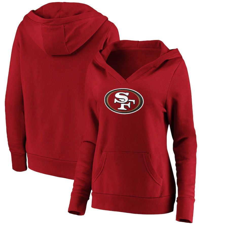 Women San Francisco 49ers NFL Pro Line by Fanatics Branded Scarlet Primary Team Logo V-Neck Pullover Hoodie->women nfl jersey->Women Jersey